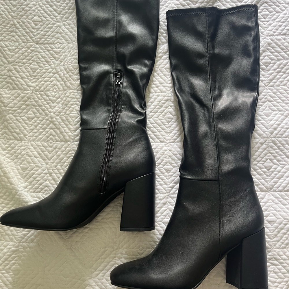 Steve Madden Black Mid-Calf Block Heel Boots